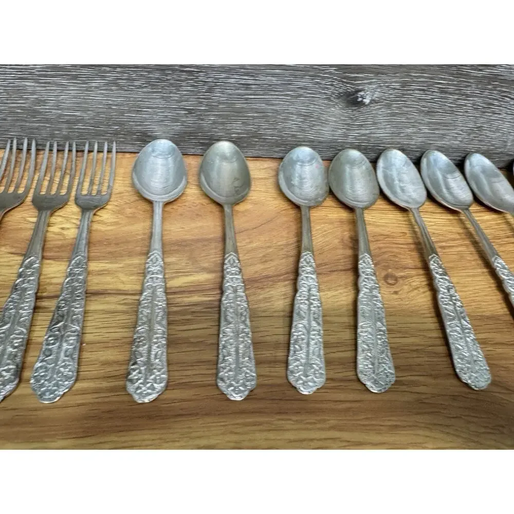 Antique German Silver Alpacca Flatware Set (32 Pieces) - Ornate Scroll Design